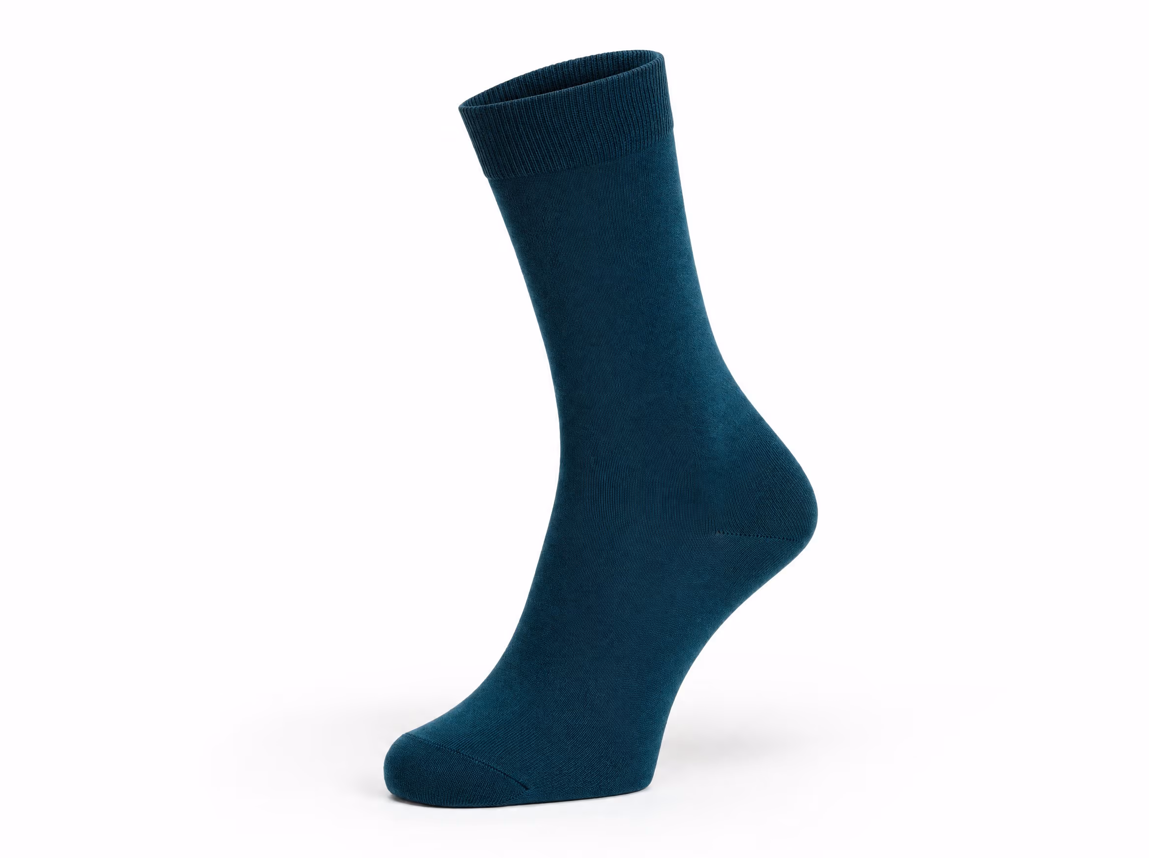 A single deep-teal crew sock in a silky-smooth bamboo-viscose knit, shown standalone on a white studio background