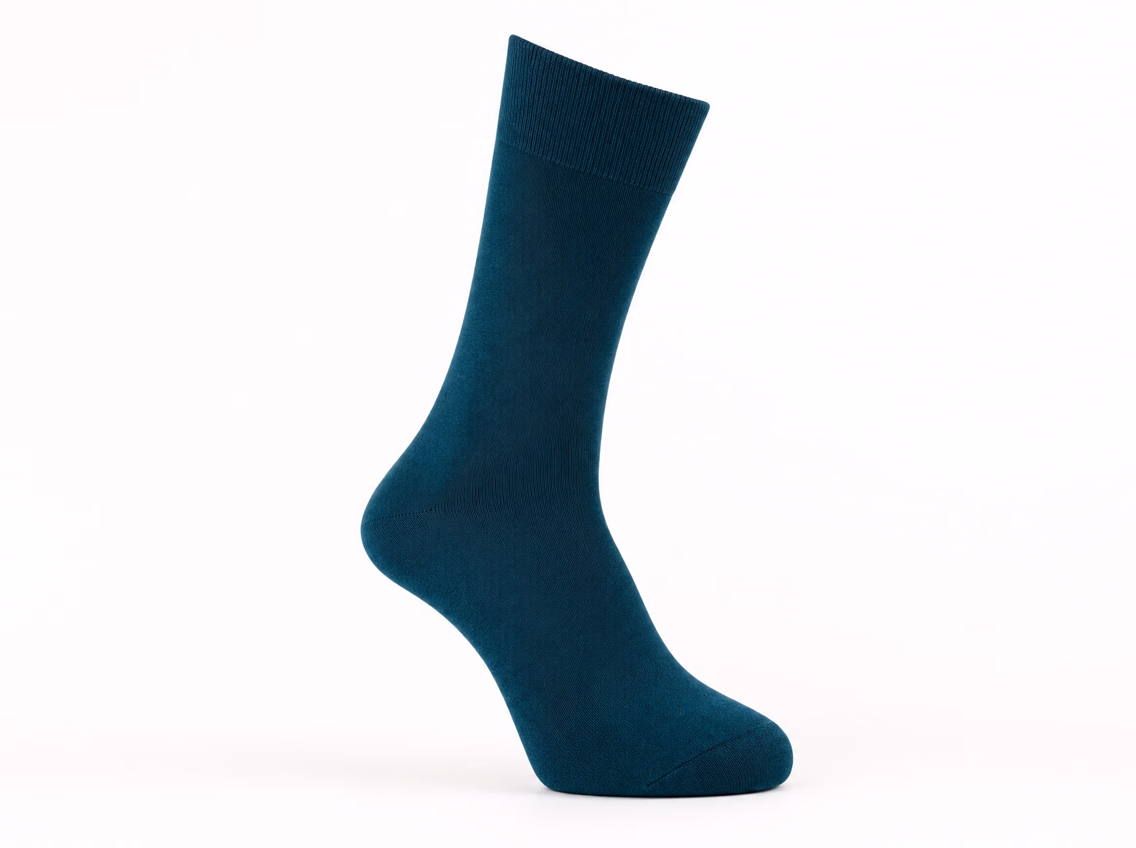 A single deep-teal fine-gauge dress sock in a silky-smooth modal knit, shown standalone on a white studio background